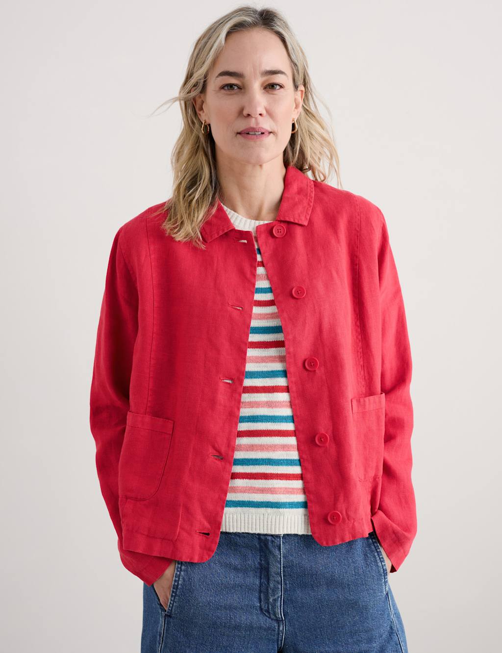 Pure Linen Relaxed Cropped Utility Jacket