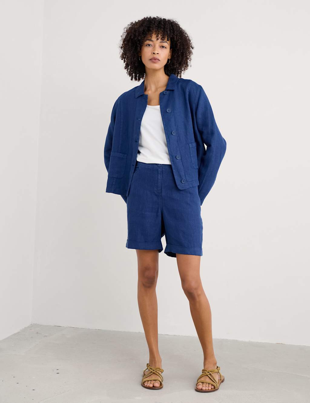 Pure Linen Relaxed Cropped Utility Jacket