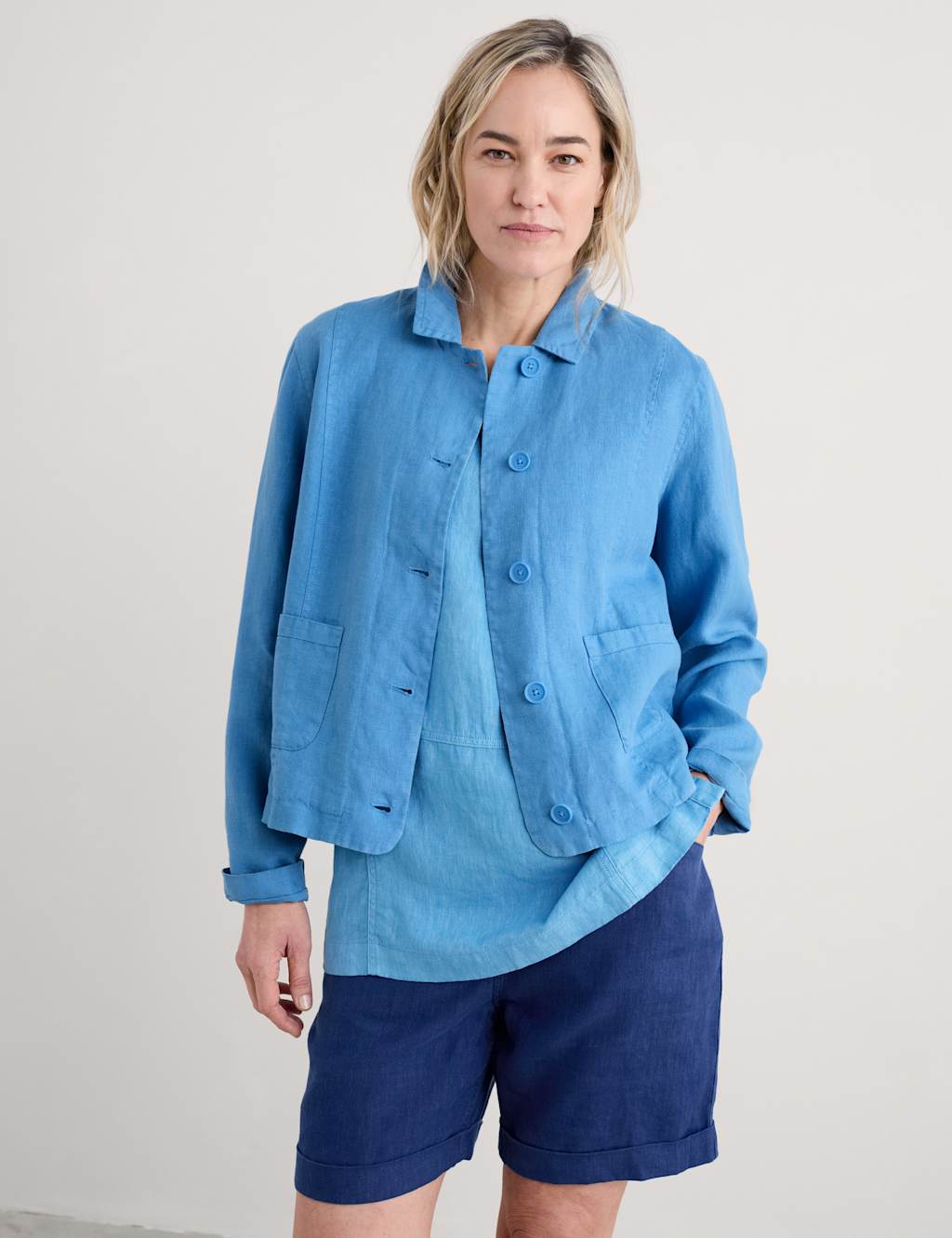 Pure Linen Relaxed Cropped Utility Jacket