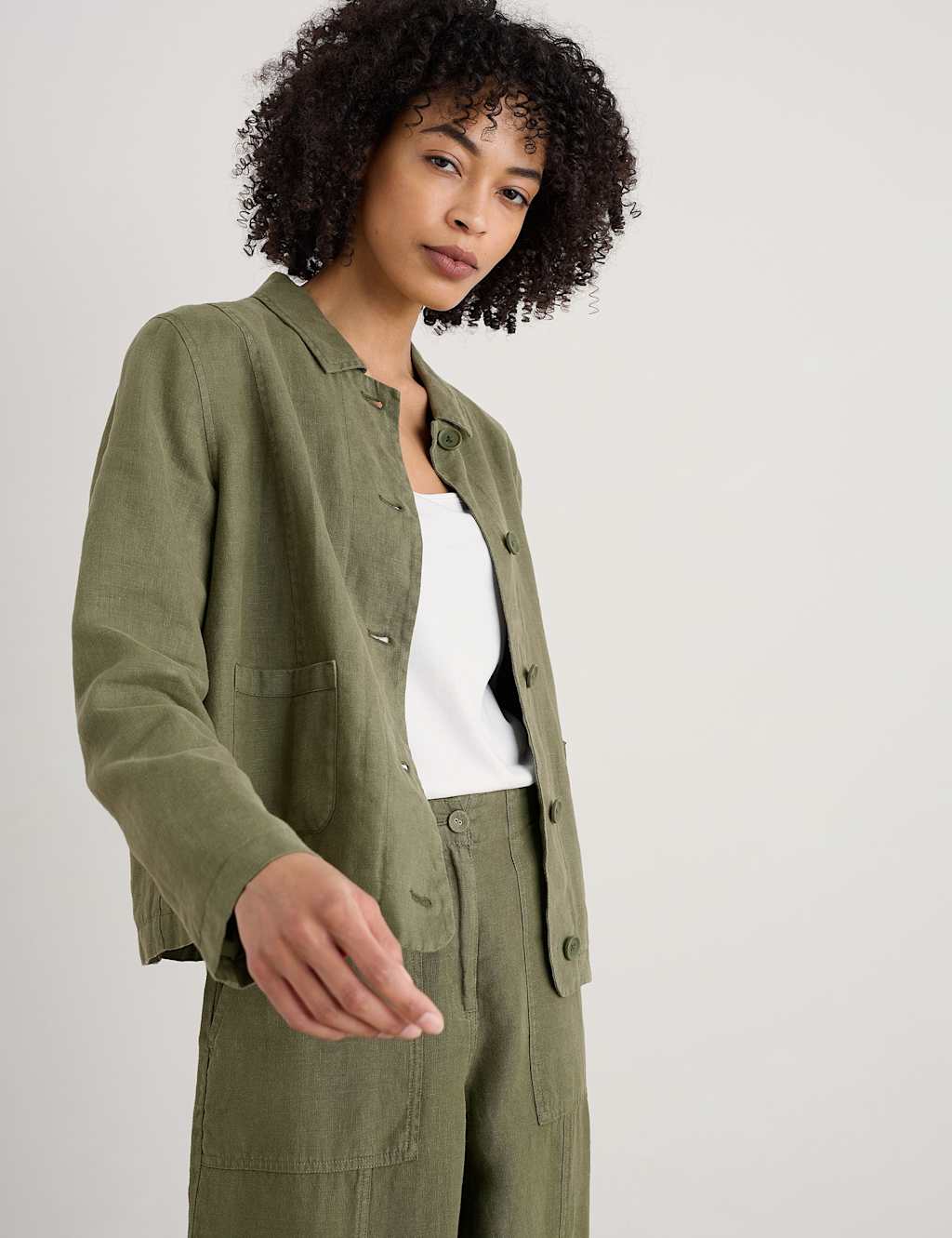 Pure Linen Relaxed Cropped Utility Jacket