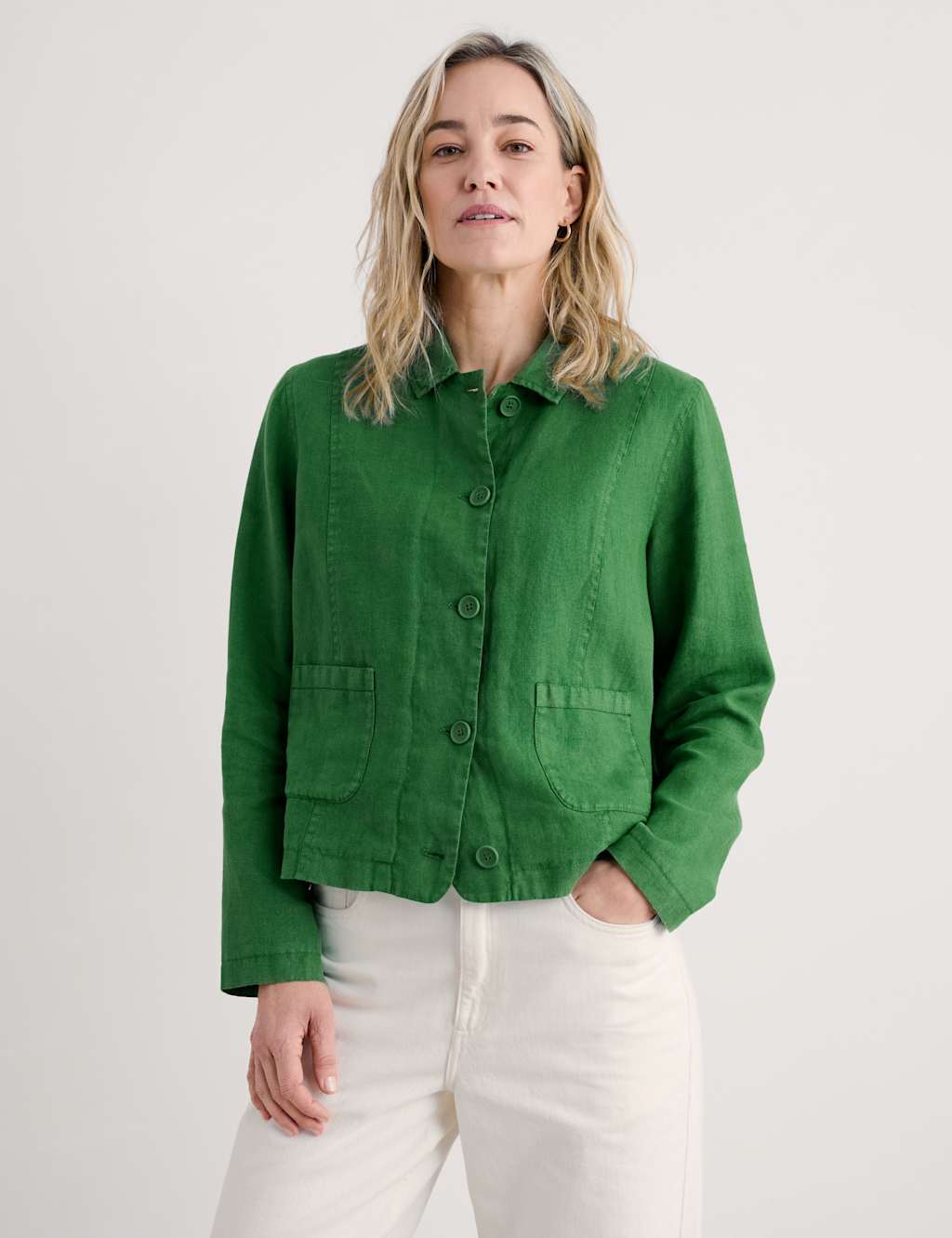 Pure Linen Relaxed Cropped Utility Jacket