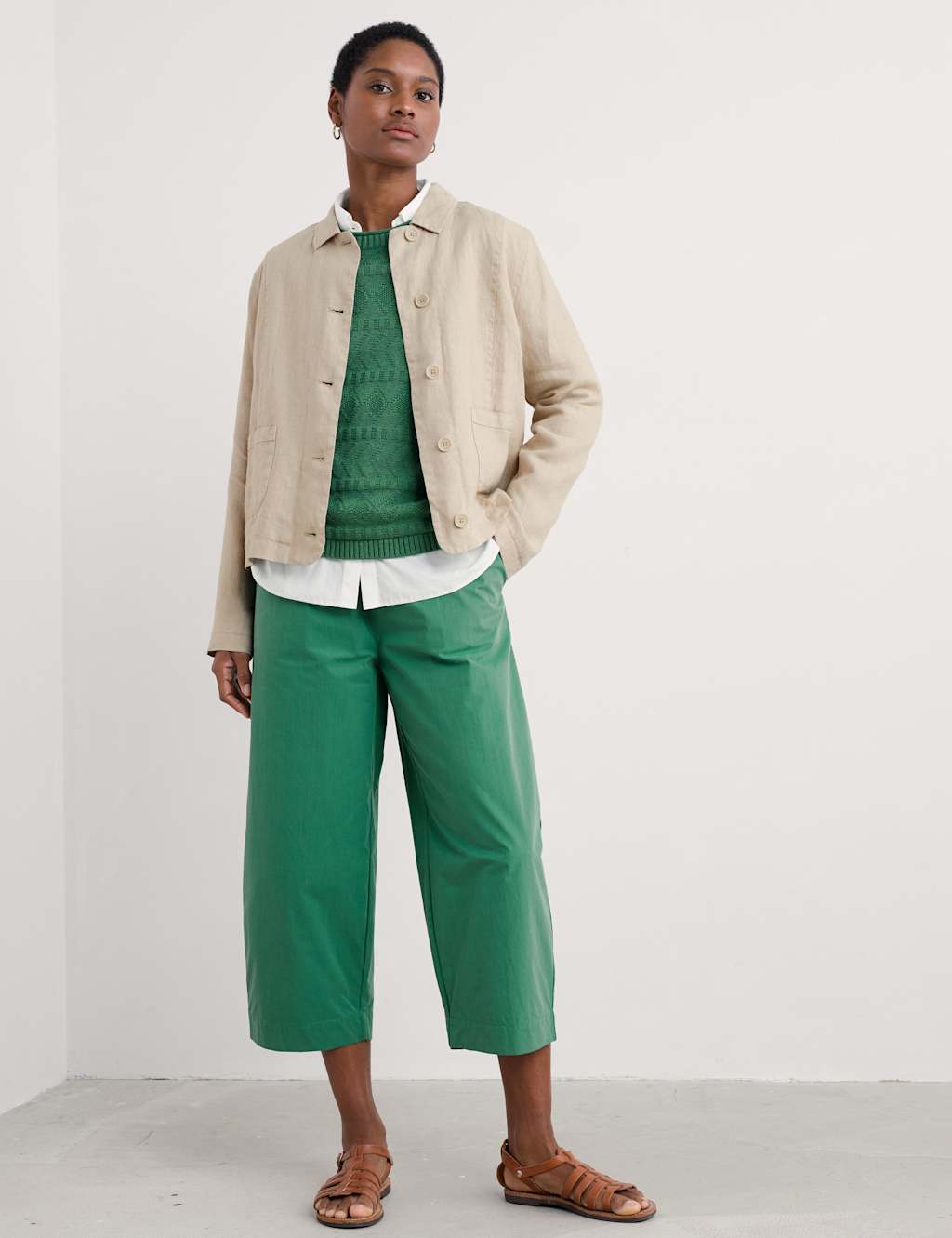 Pure Linen Relaxed Cropped Utility Jacket