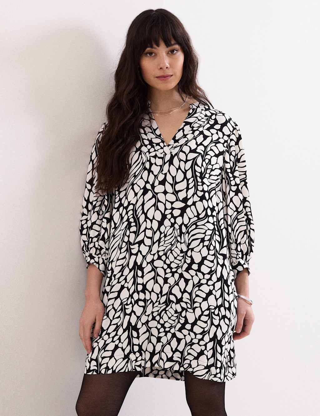 Phase Eight Women's Printed V-Neck Mini Shift Dress - 16 - Black Mix - Available at M&S