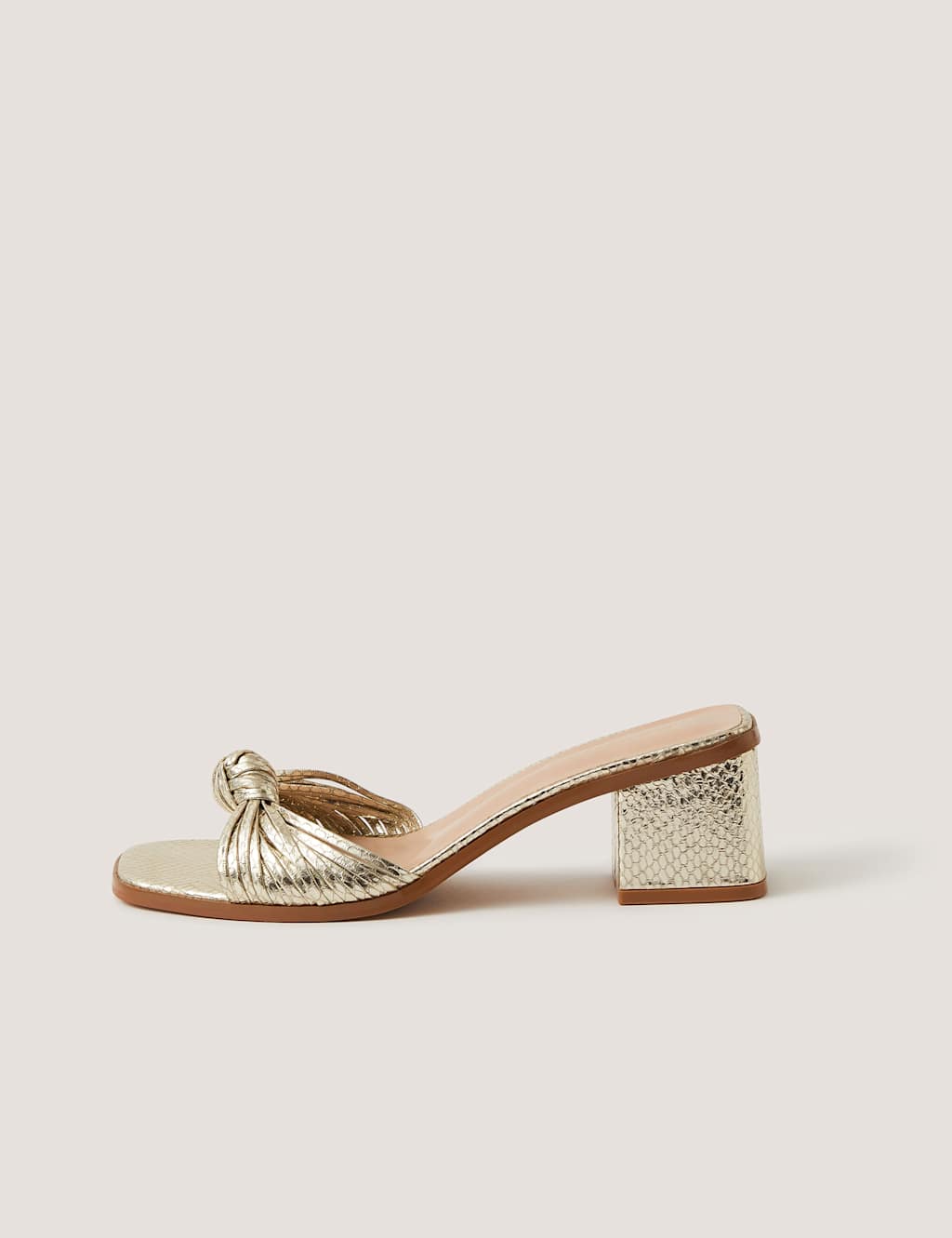 Monsoon Women's Metallic Snake Print Knot Block Heel Mules - 5 - Gold - Available at M&S