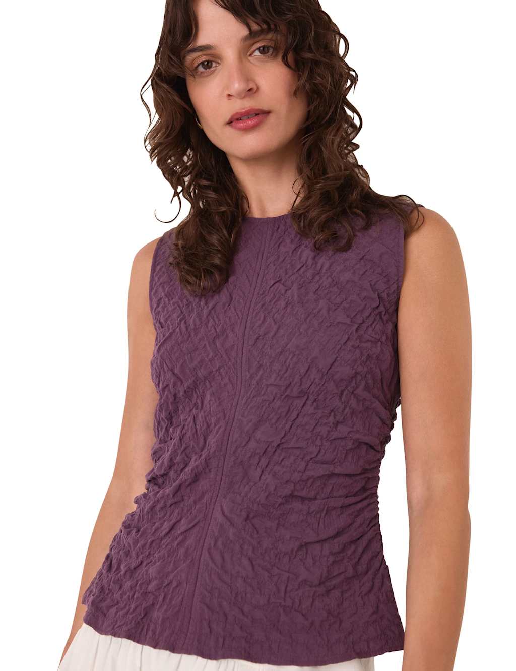 Whistles Cotton Rich Textured Tank Top Plum