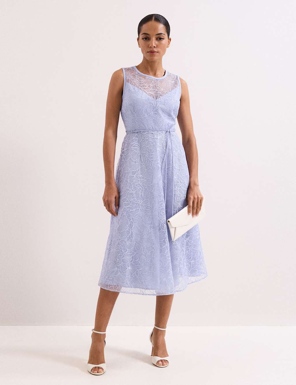 Phase Eight Women's Lace Belted Midi Shift Dress - 16 - Pale Blue - Available at M&S