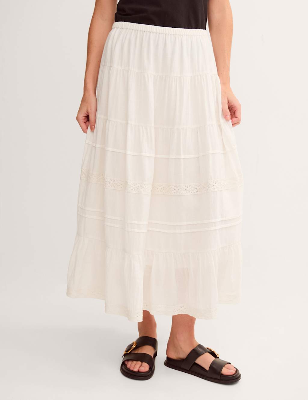 Monsoon Women's Pure Cotton Lace Trim Maxi Tiered Skirt - Extra Large - White - Available at M&S
