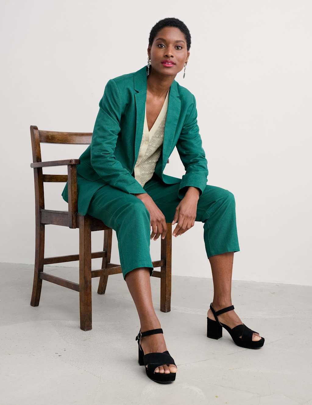 Linen Blend Tailored Single Breasted Blazer