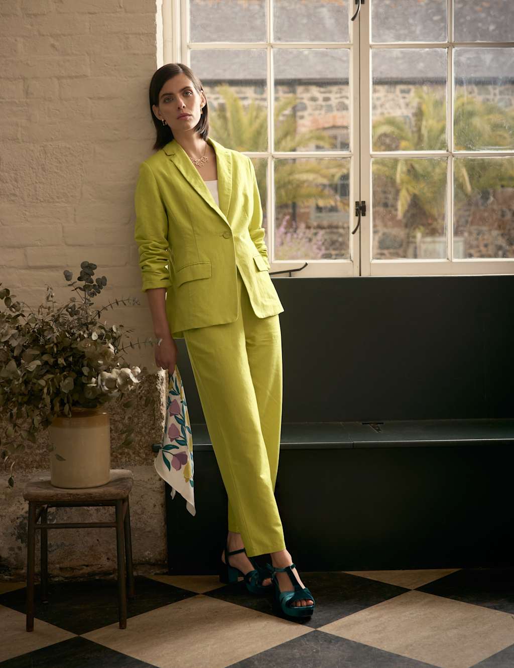 Linen Blend Tailored Single Breasted Blazer
