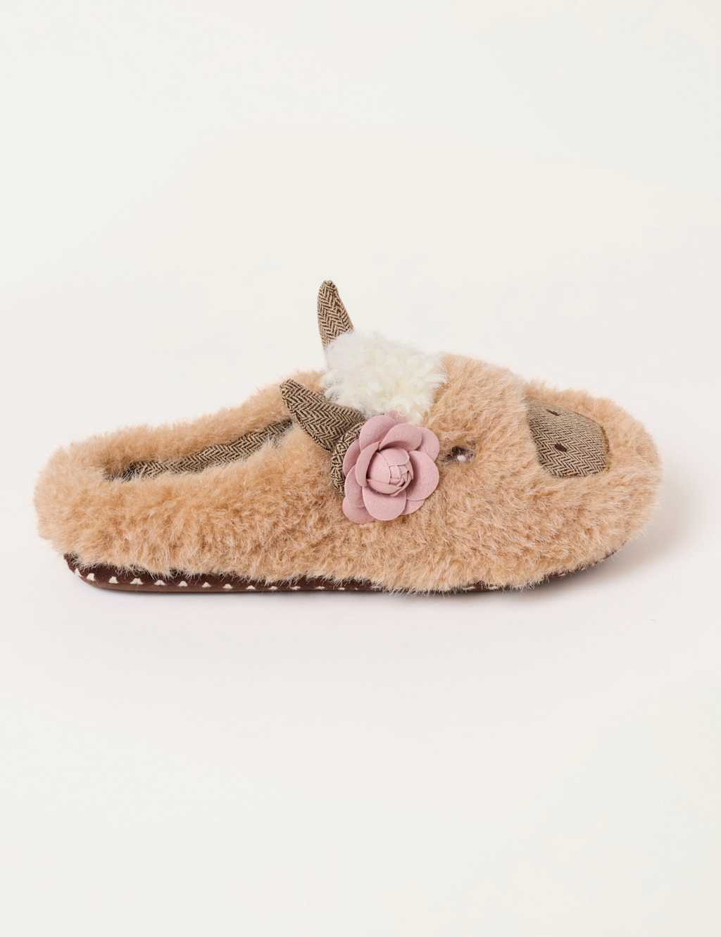 Fatface Women's Highland Cow Print Mule Slippers - Large - Brown Mix - Available at M&S