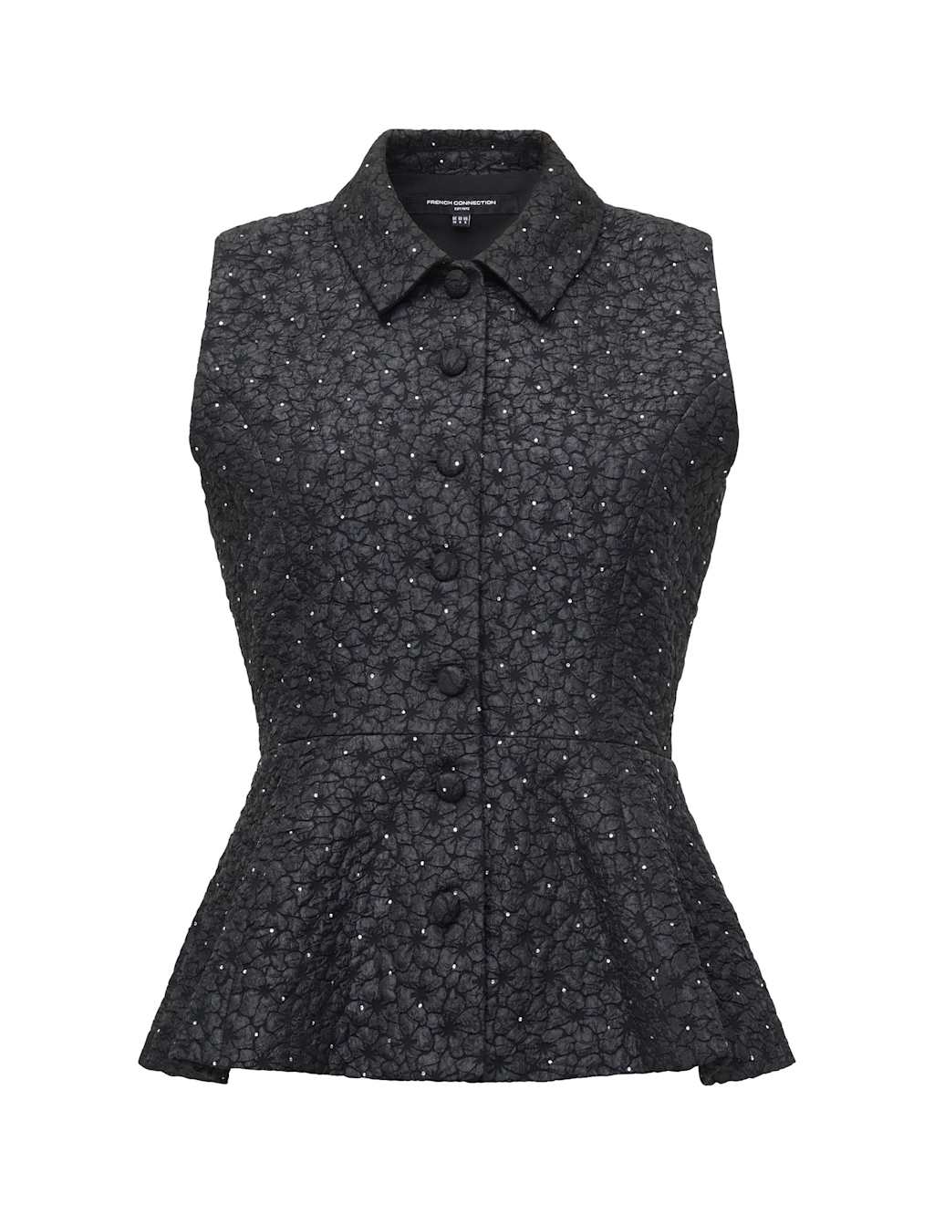 French Connection Floral Jacquard Diamant Peplum Waistcoat Black Mix
