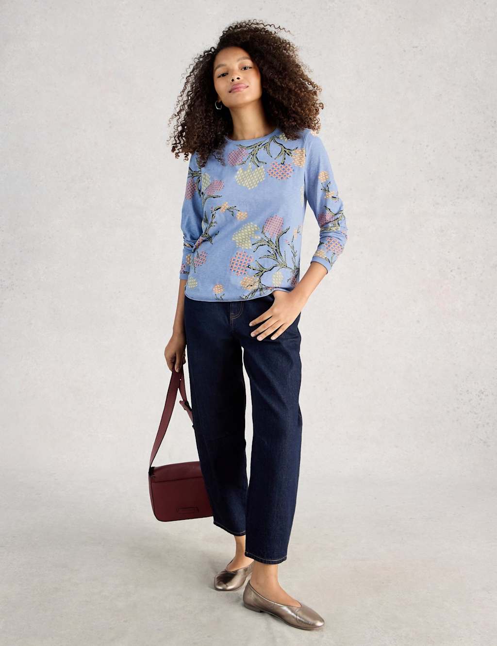 White Stuff Pure Cotton Printed T-Shirt Blue Mix