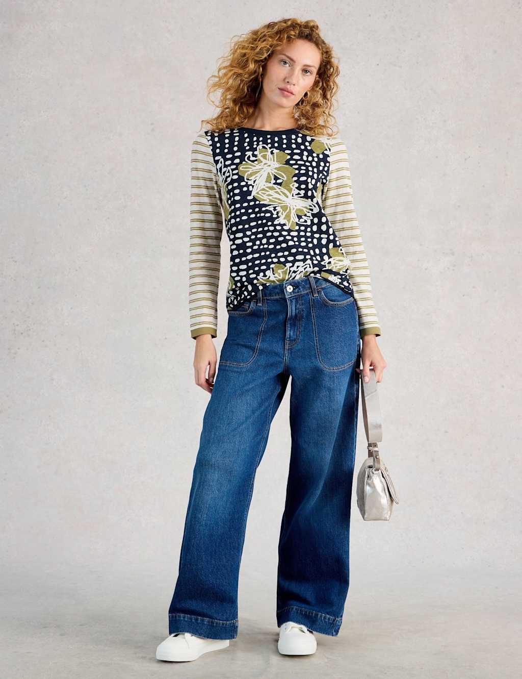 White Stuff Pure Cotton Printed T-Shirt Green Mix