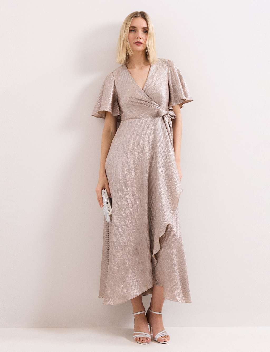 Phase Eight Women's Sparkly V-Neck Maxi Wrap Dress - 10 - Gold Mix - Available at M&S