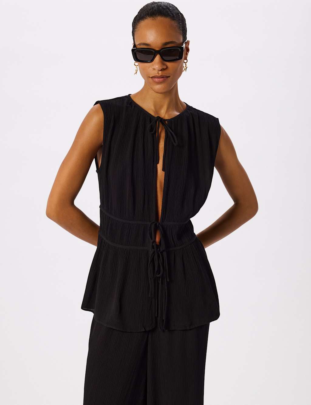 Whistles Women's Textured Tie Fastening Beach Cover Up Shirt - Small - Black - Available at M&S