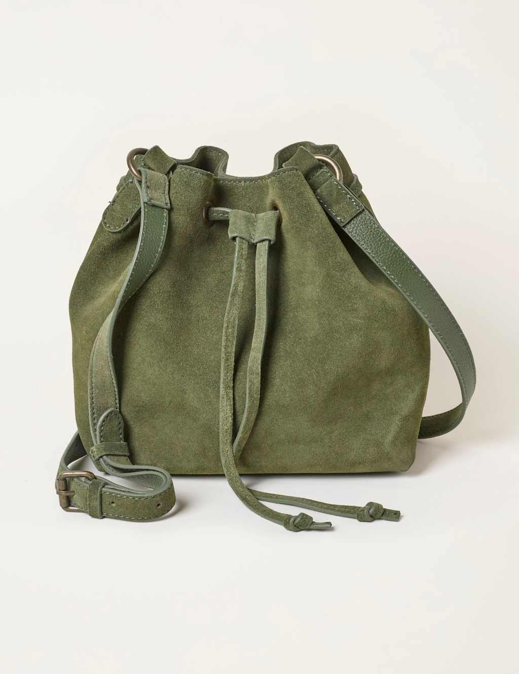 Fatface Women's Suede Drawstring Bucket Bag - Green - Available at M&S