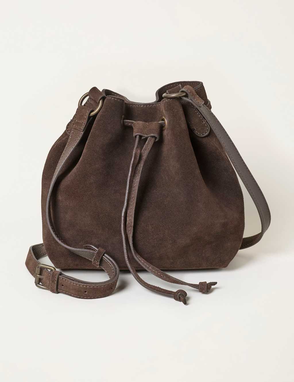 Fatface Women's Suede Drawstring Bucket Bag - Chocolate - Available at M&S