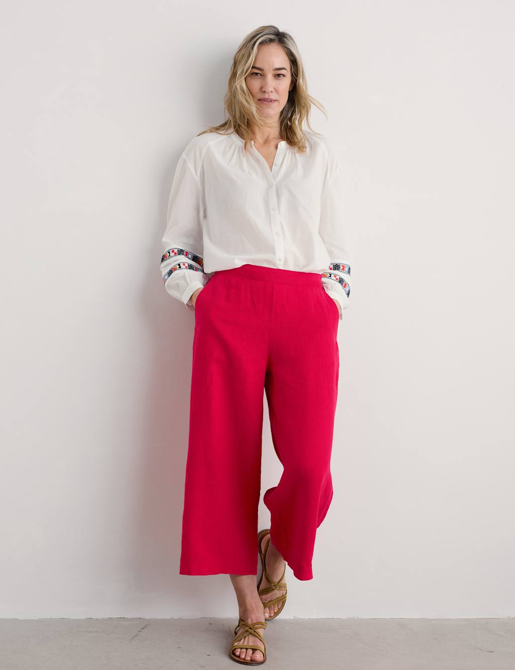 Pure Linen Side Zip Wide Leg Culottes