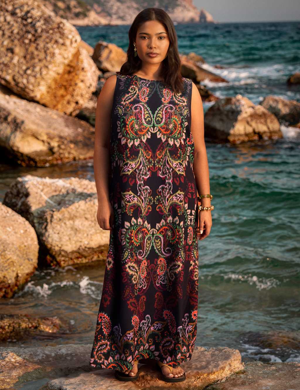 Live Unlimited London Women's Cotton Blend Paisley Maxi Shift Dress - 22 - Black - Available at M&S