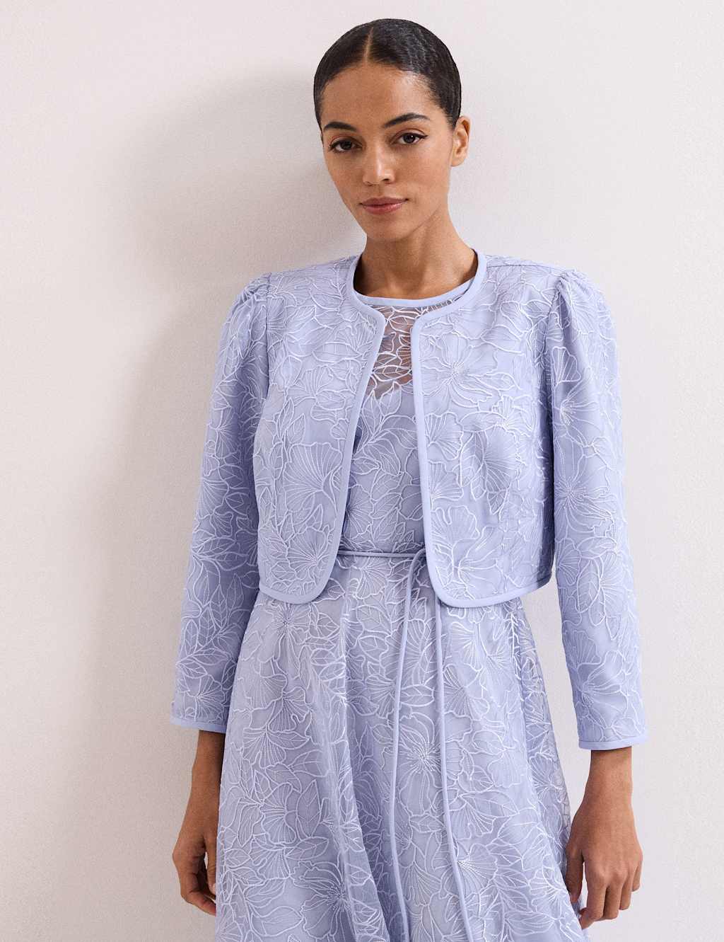 Phase Eight Women's Embroidered Collarless Short Jacket - 14 - Light Blue - Available at M&S