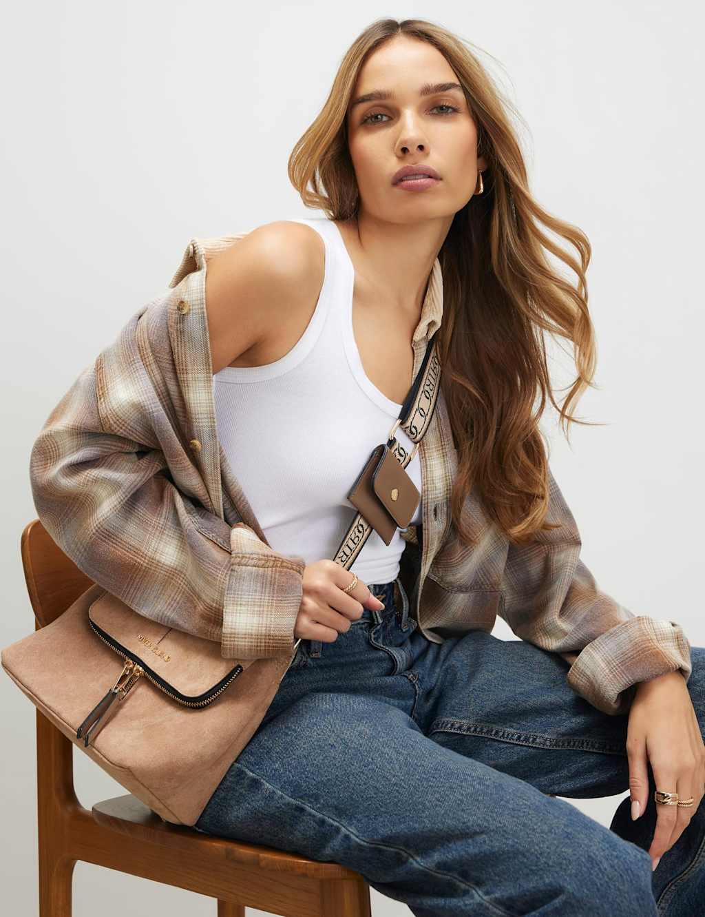 River Island Women's Faux Suede Cross Body Bag - Beige - Available at M&S