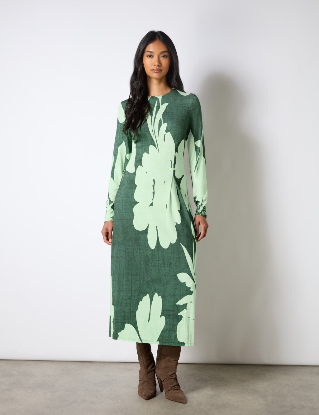 Floral Ruched Midaxi Bodycon Dress