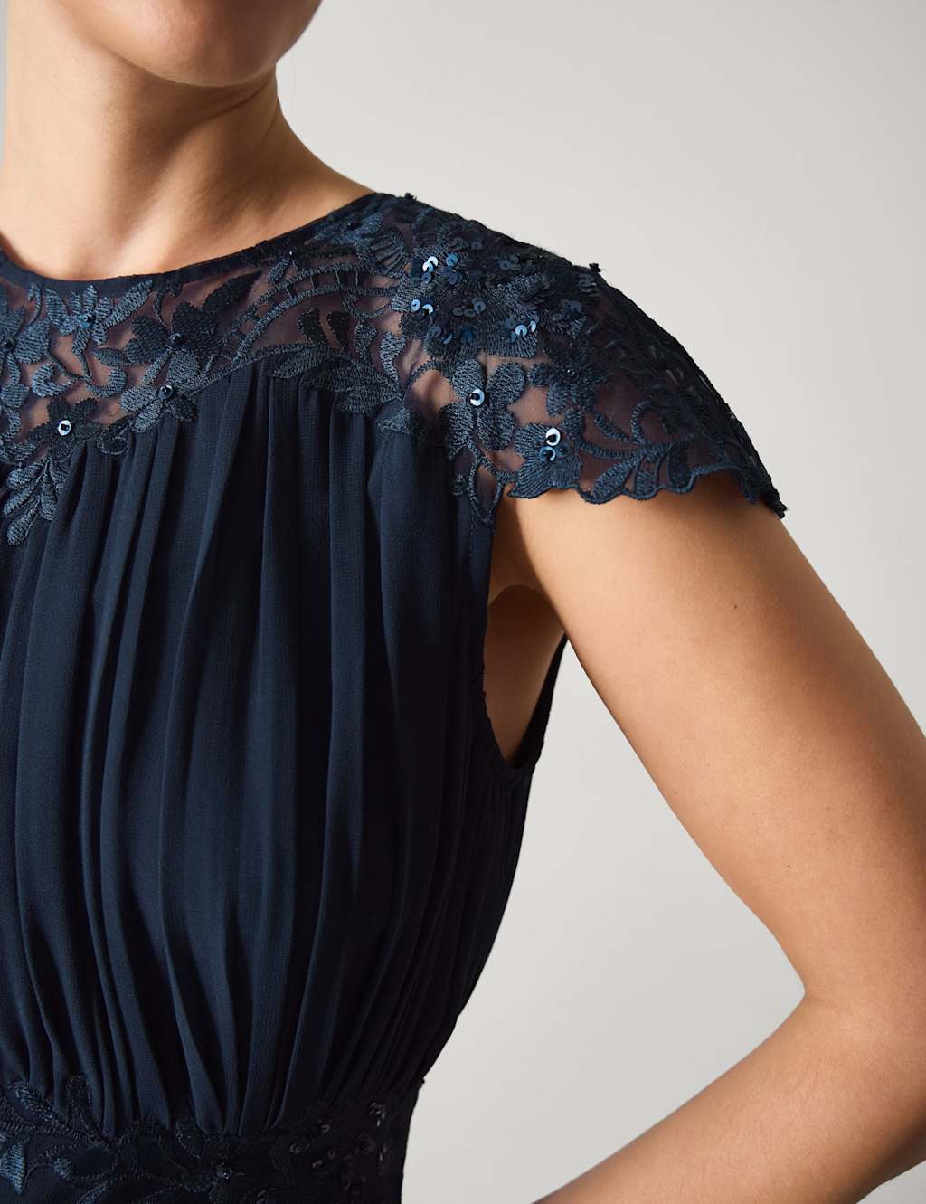 Monsoon Women's Chiffon Lace Maxi Dress - 18 - Navy - Available at M&S