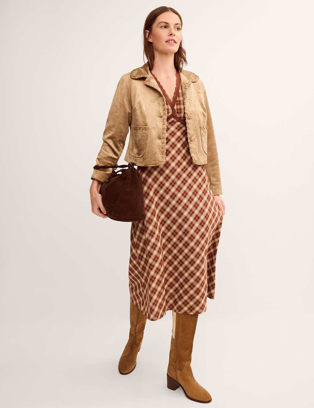 Monsoon Women's Faux Suede Cropped Jacket - 12 - Beige - Available at M&S