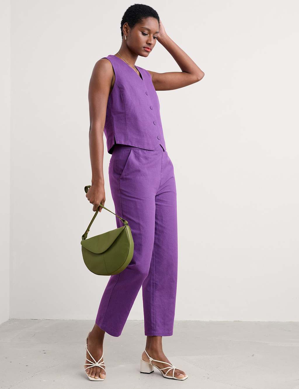 Seasalt Cornwall Linen Rich Straight Leg Ankle Grazer Trousers Purple