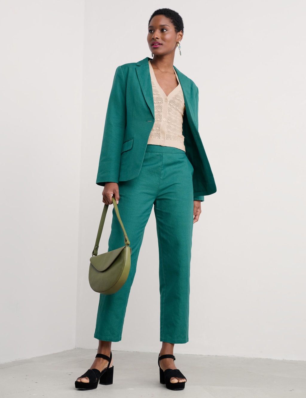 Linen Rich Straight Leg Ankle Grazer Trousers