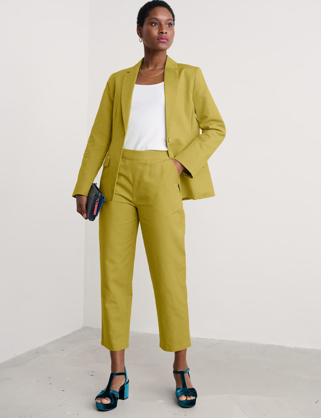 Linen Rich Straight Leg Ankle Grazer Trousers