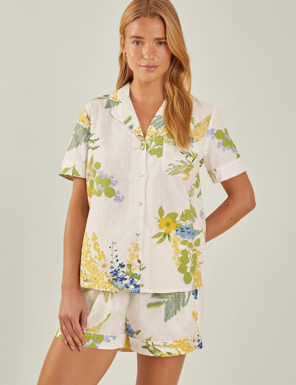 Pure Cotton Floral Print Shorts Pyjama Set