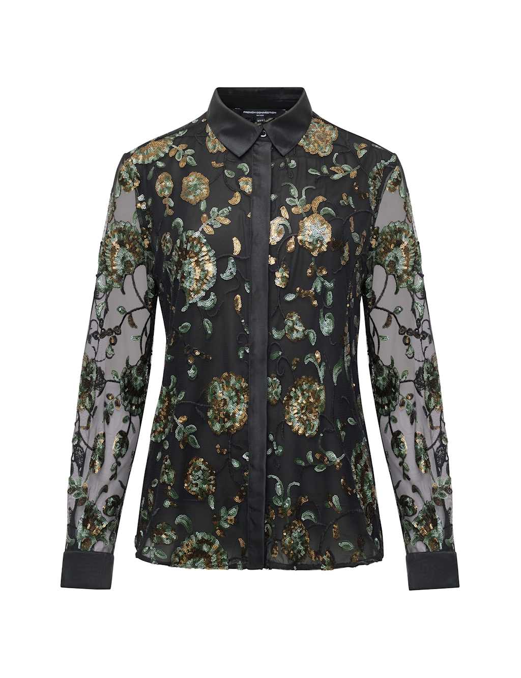 French Connection Sequin Shirt Black Mix