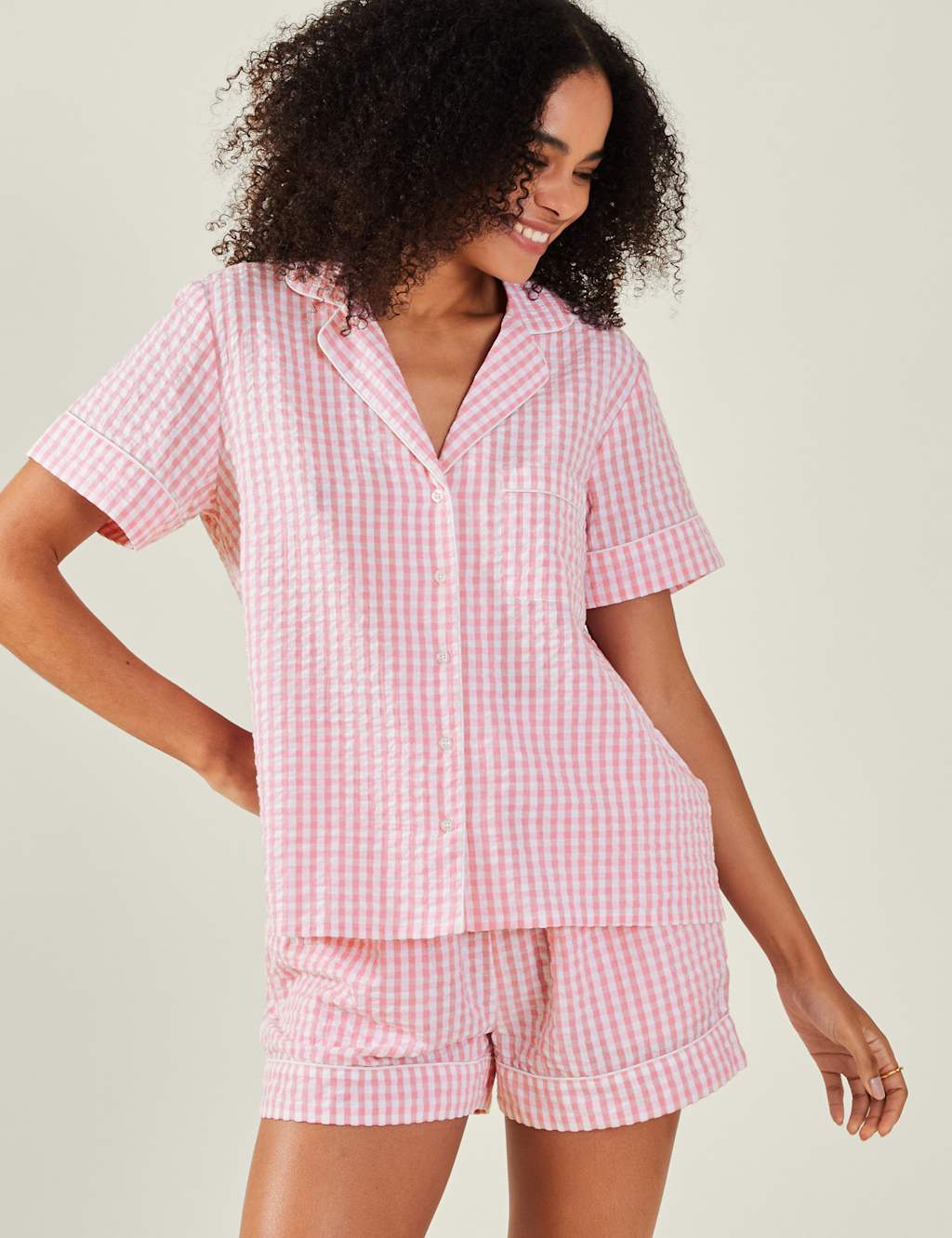 Pure Cotton Gingham Revere Shortie Set