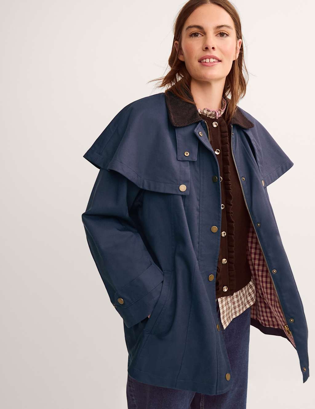 Monsoon Women's Cotton Blend Cape Barn Jacket - Large - Navy - Available at M&S