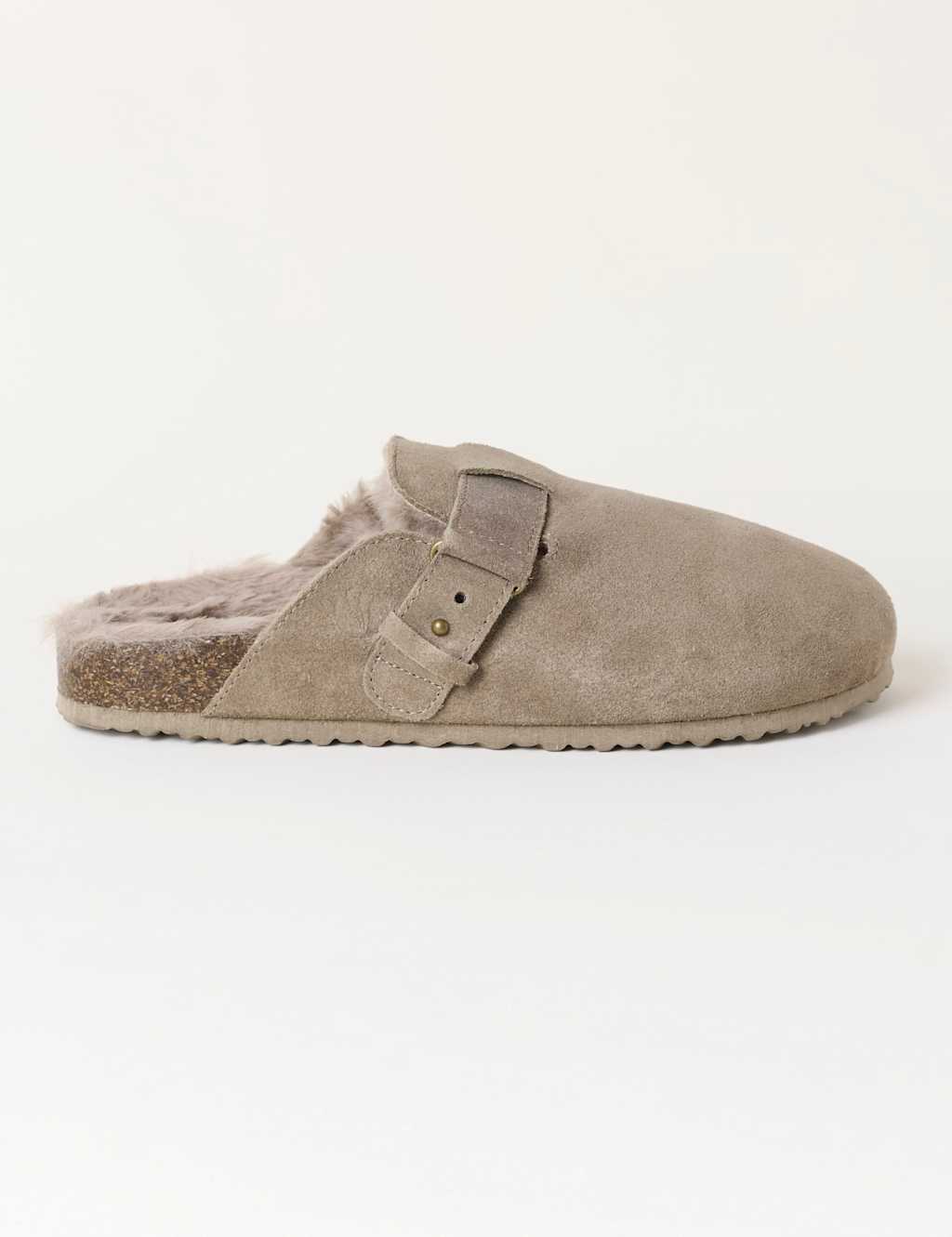 Fatface Women's Suede Faux Fur Lined Mule Slippers - 8 - Natural - Available at M&S