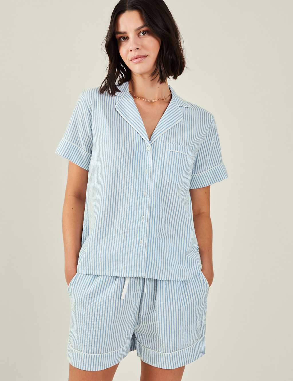 Accessorize Women's Pure Cotton Striped Pyjamas - Blue Mix, Blue Mix