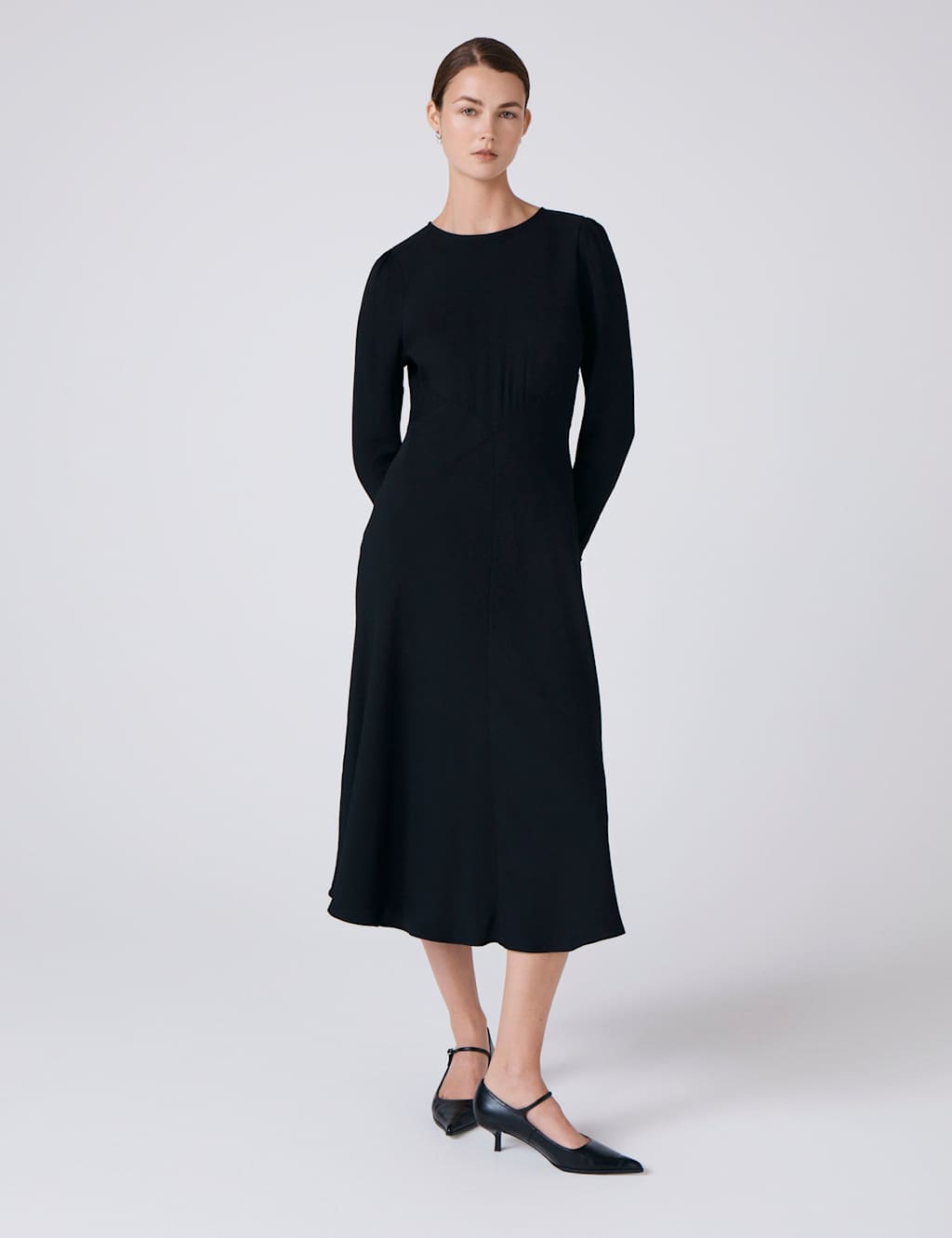 Ghost Crepe Midi Waisted Dress Black