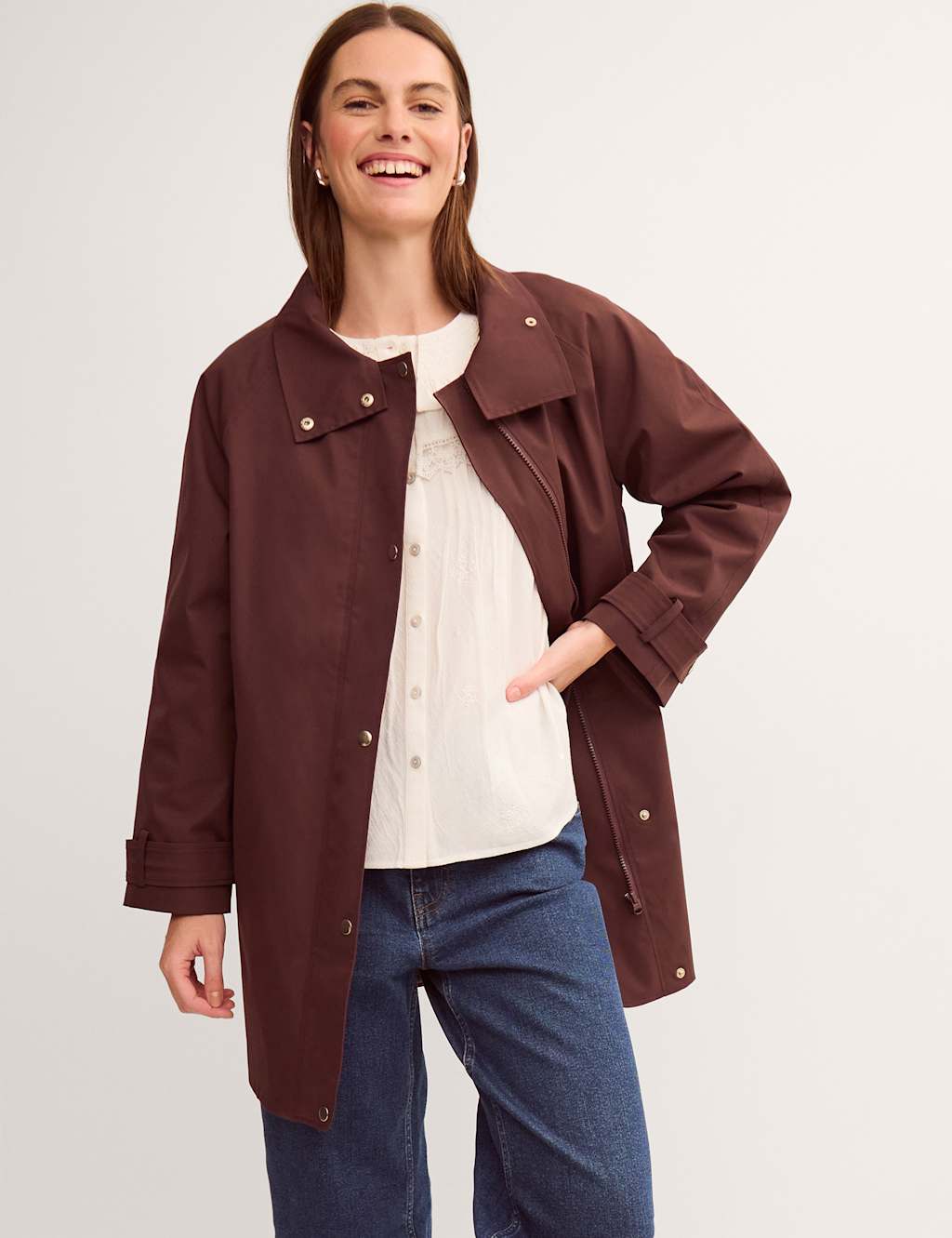 Monsoon Women's Funnel Neck Raincoat - Medium - Chocolate - Available at M&S