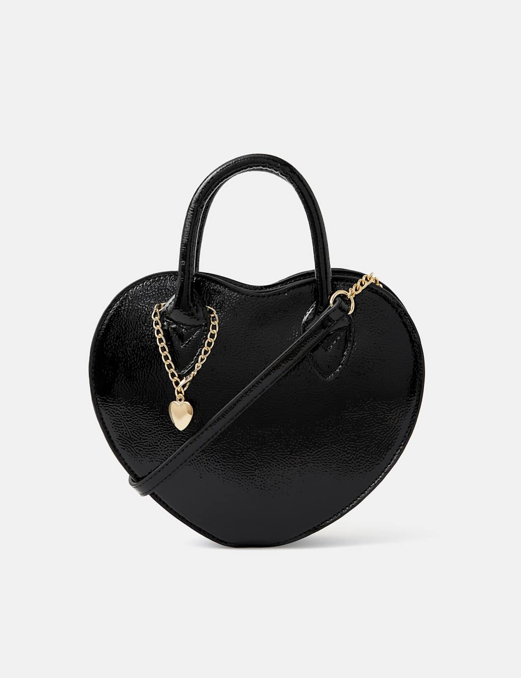 ACCESSORIZE Patent Heart Handheld Crossbody Bag Black