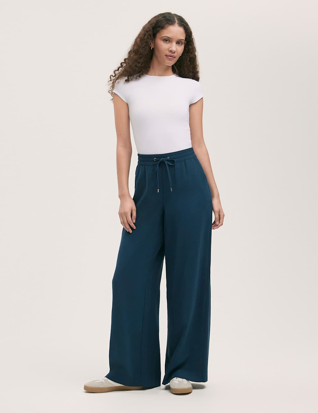 Finery London Drawstring Wide Leg Trousers Indigo