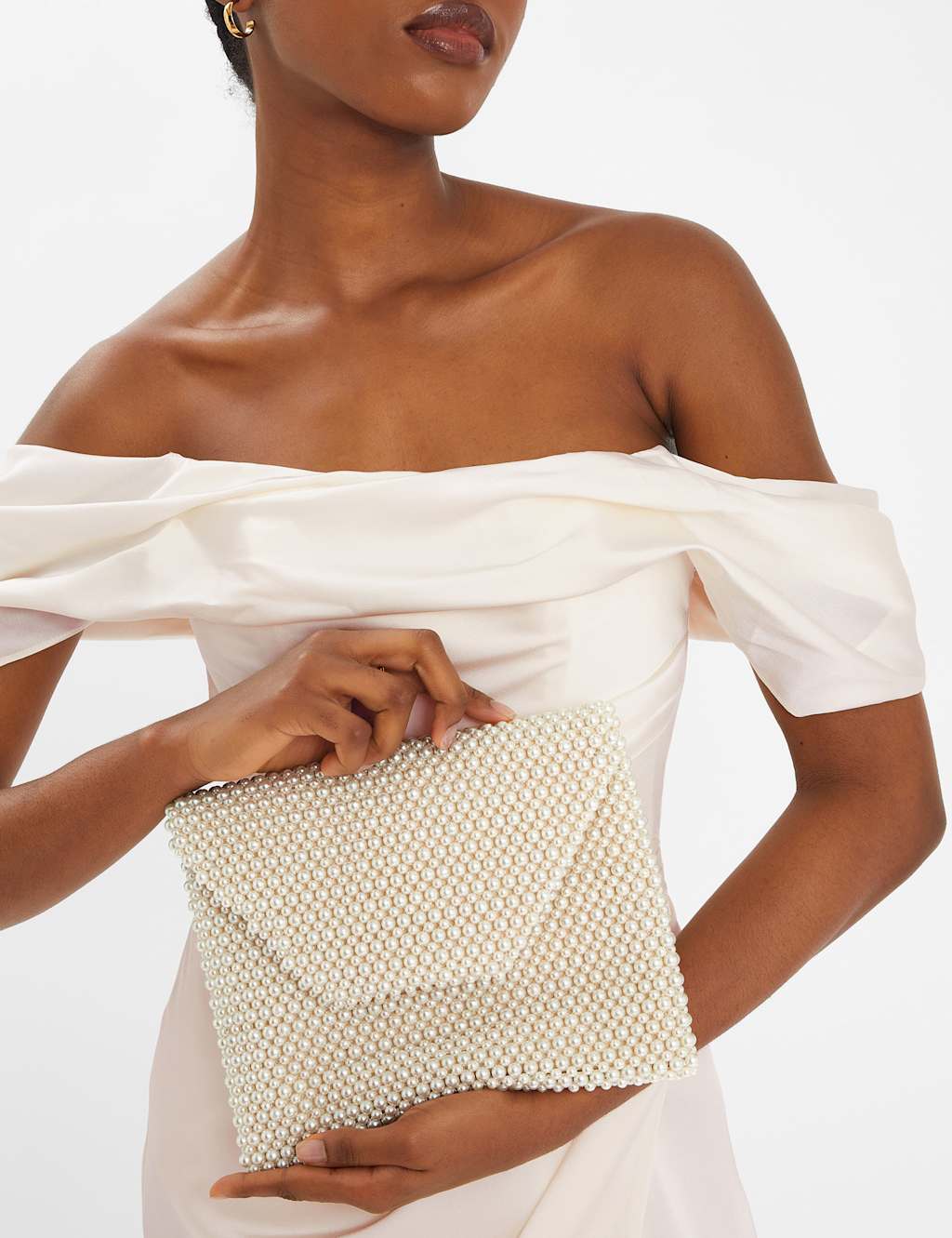 Faux Pearl Envelope Clutch Bag