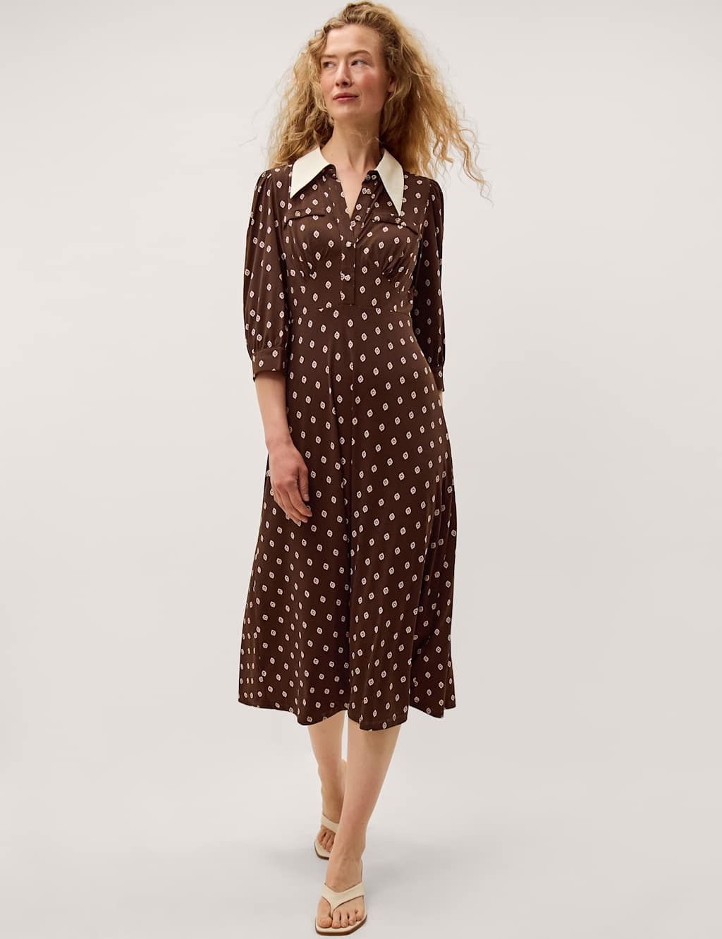 Monsoon Women's Jersey Printed Midi Shirt Dress - 12 - Chocolate - Available at M&S