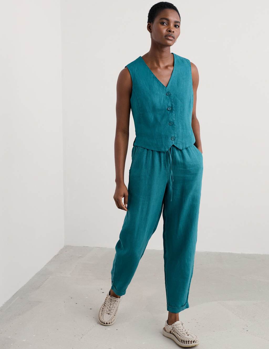 Pure Linen V-Neck Button Through Waistcoat