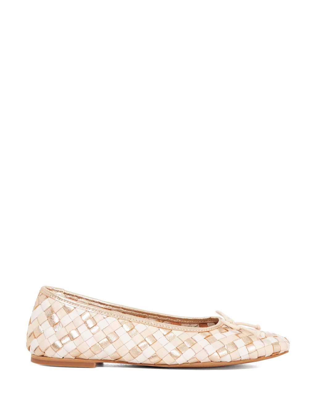 Dune London Women's Leather Woven Flat Ballet Pumps - 4 - Cream - Available at M&S