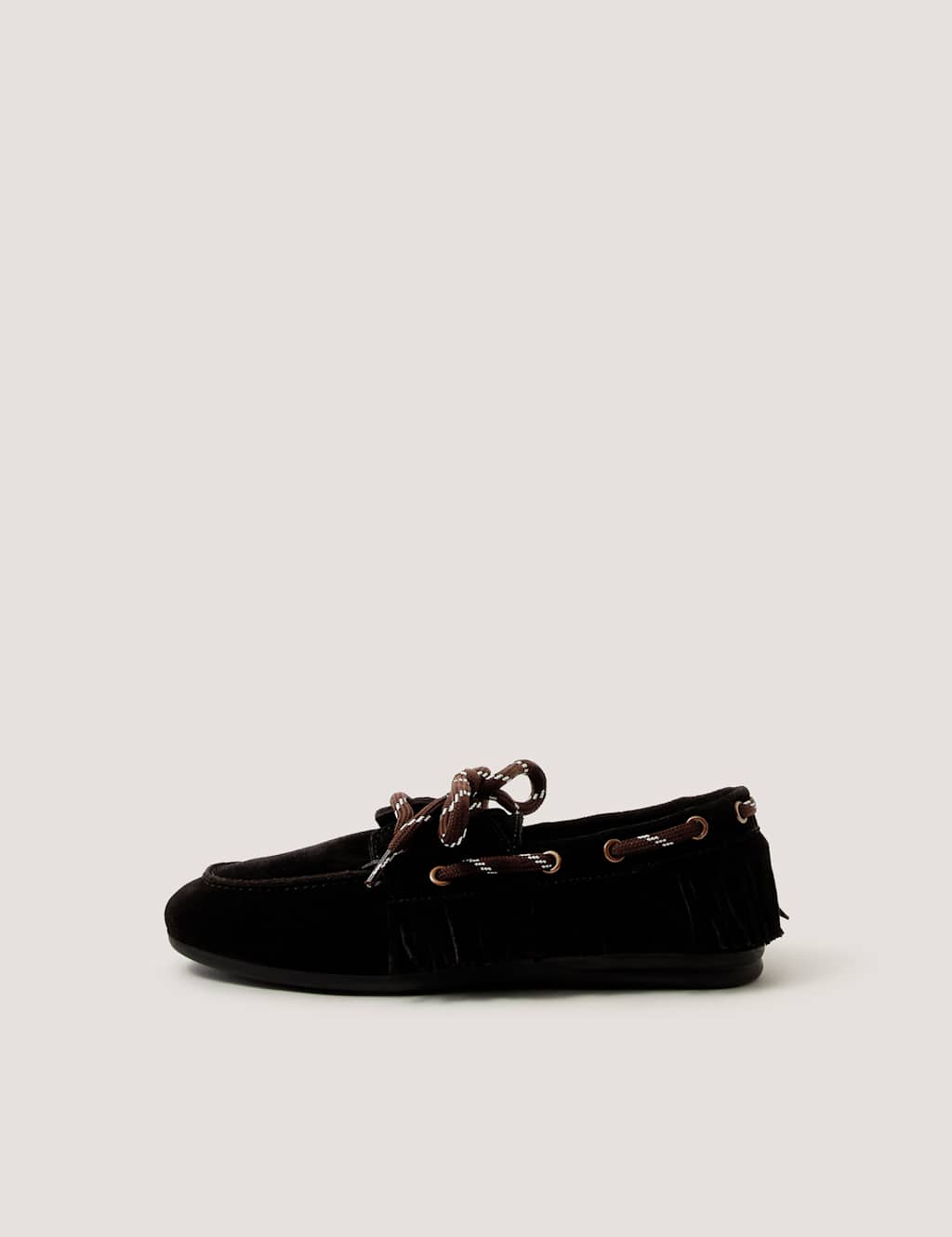 Monsoon Women's Suede Slip On Tassel Flat Loafers - 6 - Black - Available at M&S
