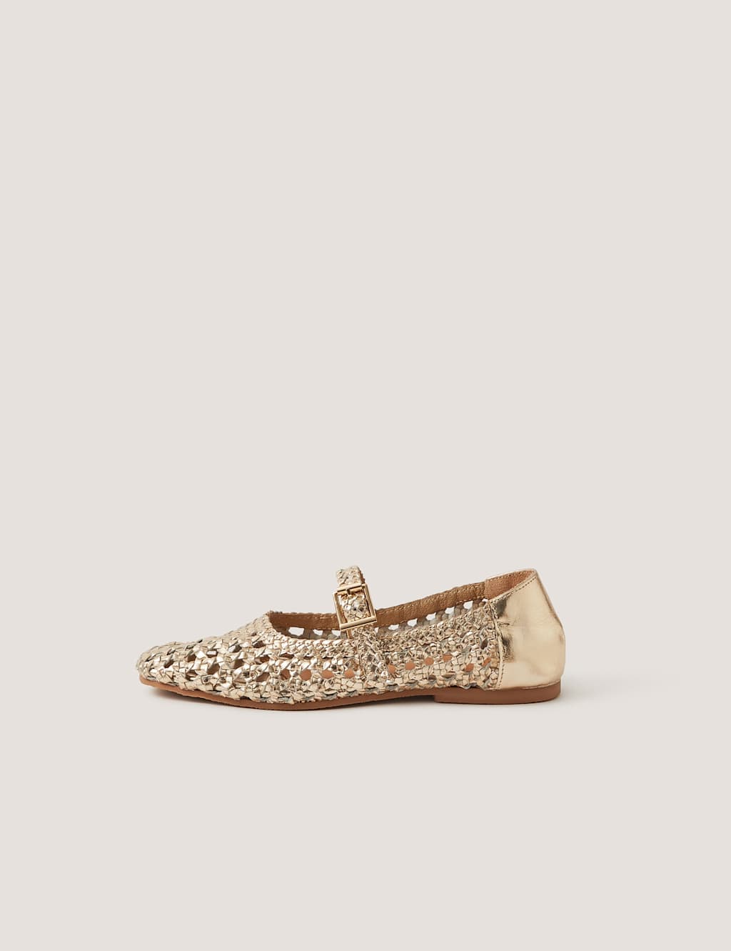 Monsoon Women's Leather Metallic Woven Flat Ballet Pumps - 9 - Silver - Available at M&S