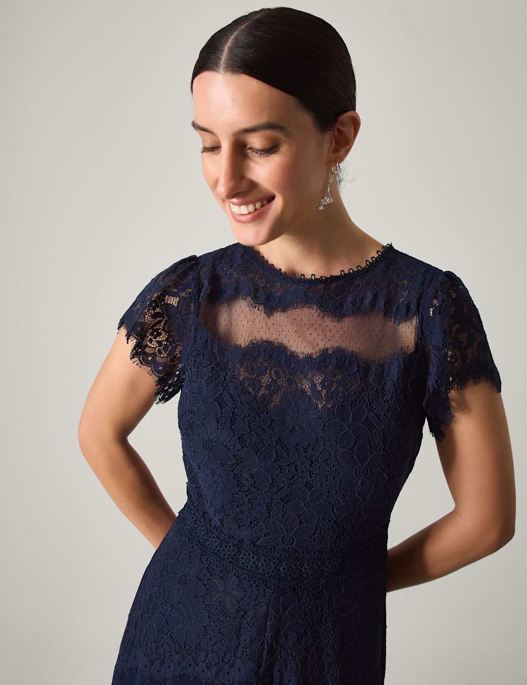 Monsoon Women's Lace Scoop Neck Maxi Skater Dress - 14 - Navy - Available at M&S