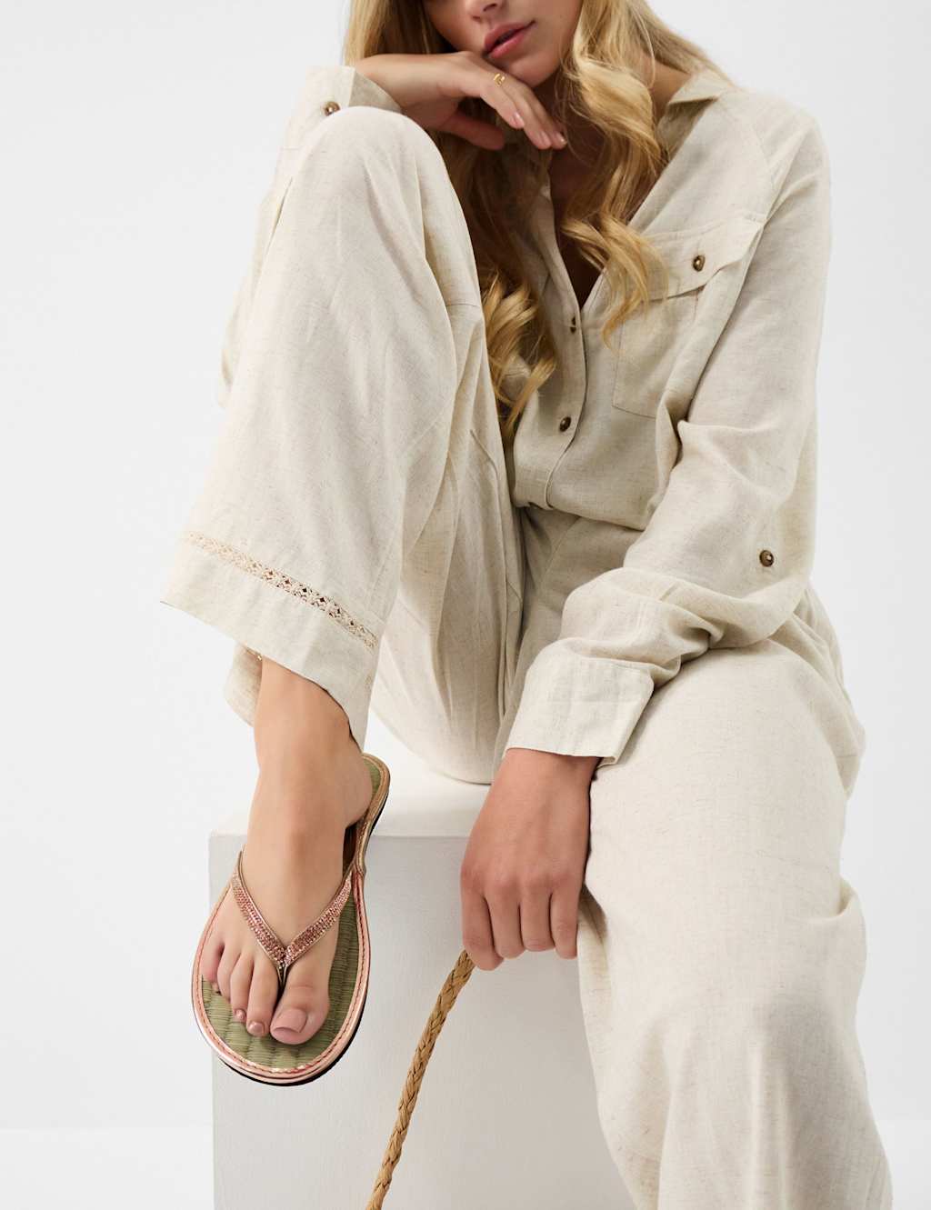 Accessorize Women's Sparkle Flat Flip Flops - Medium - Golden Rose - Available at M&S