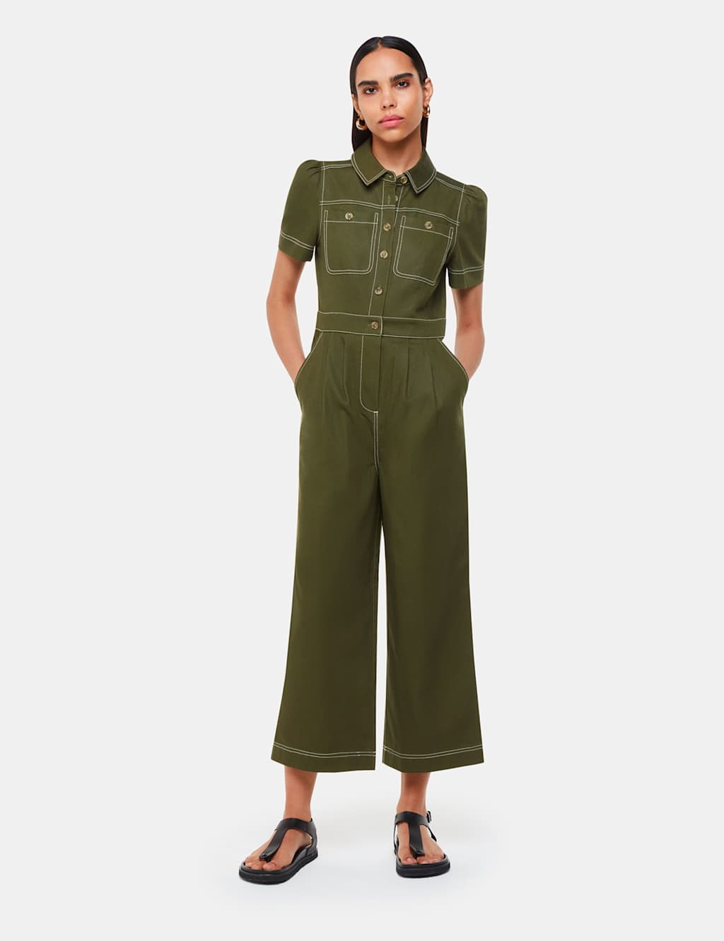 Lyocell Rich Short Sleeve Utility Jumpsuit